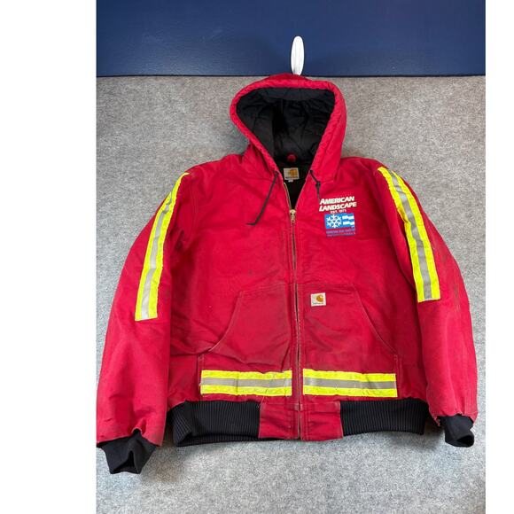 Vintage 90s Carhartt Active Jacket Mens L Red Reflective American Landscape Work - Picture 1 of 8